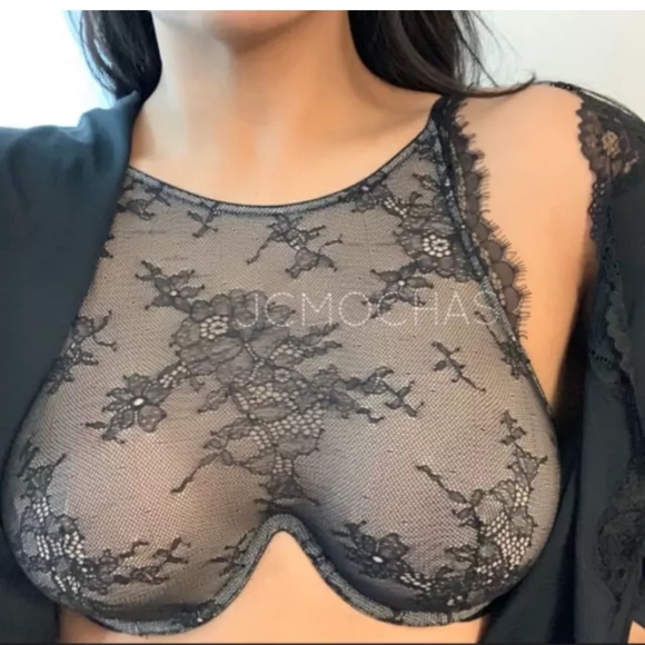 NWT Victorias Secret Very Sexy Chantilly High Neck Floral LaceUnlined Bra Black - Picture 1 of 3
